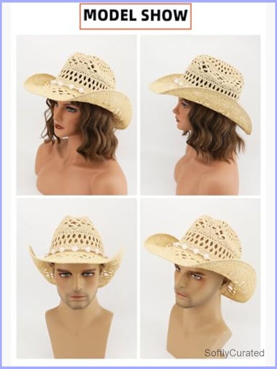 Straw Cowboy Hat with Shapeable Brim, Adjustable main image 6